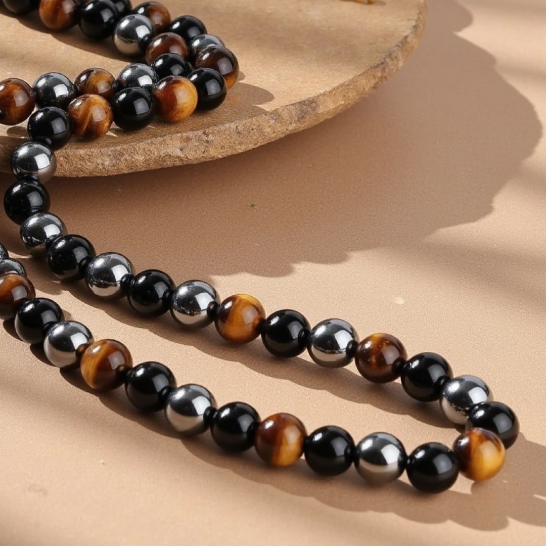 "3 Protections" Necklace in Hematite, Obsidian & Tiger's Eye – Bild 3