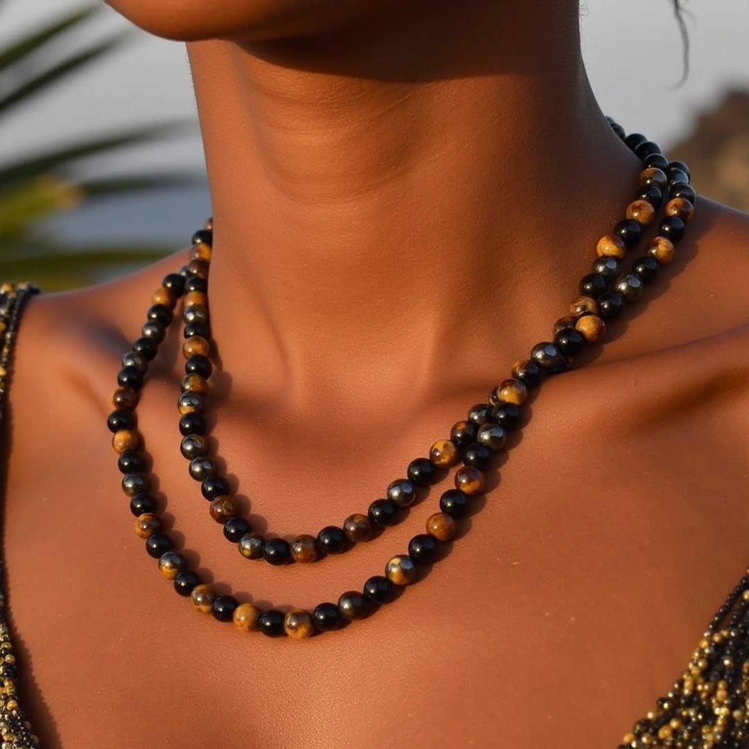 "3 Protections" Necklace in Hematite, Obsidian & Tiger's Eye – Bild 2