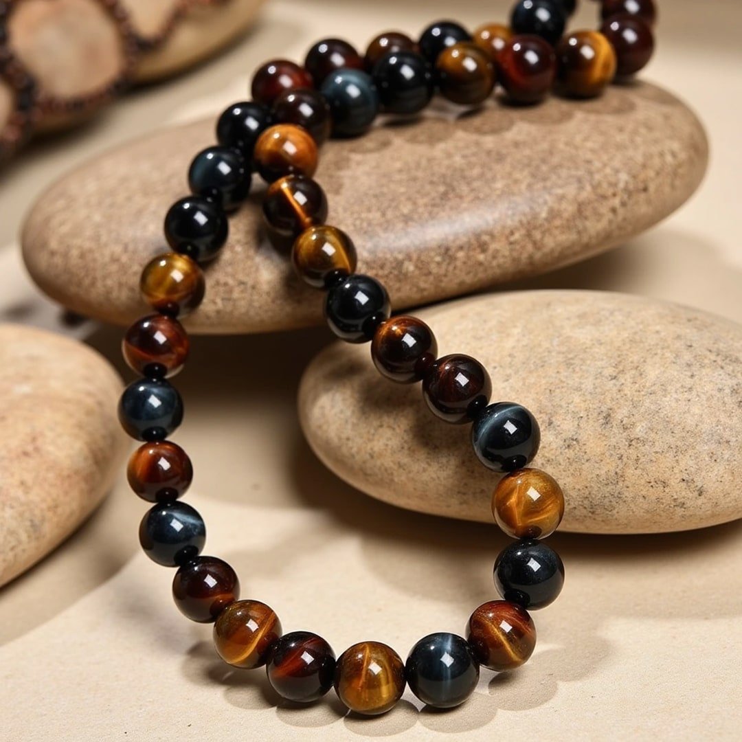 "Multiple Eye" necklace in Tiger's Eye, Hawk's Eye & Bull's Eye - Image 3
