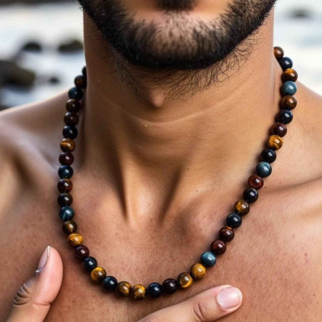 "Multiple Eye" necklace in Tiger's Eye, Hawk's Eye & Bull's Eye - Image 2
