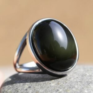 Verstellbarer Ring aus Regenbogenobsidian & Silber