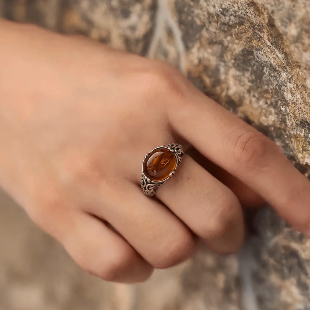 Adjustable "Solar Radiance" Ring in Amber & Silver – Bild 2
