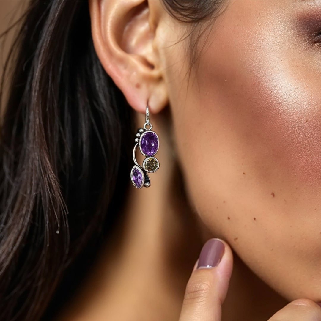 Amethyst & Peridot "Cascade of Serenity" Earrings – Bild 2