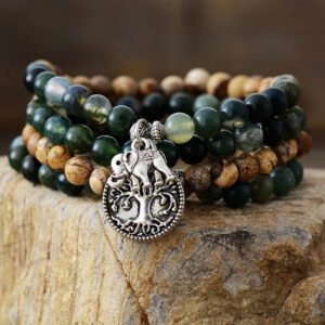 Armband Mala "Gaia" in Moosachat & Landschaftsjaspis