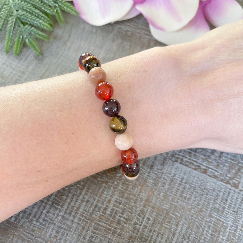 Armband "Chance & Joie" in Tiger's Eye, Sunstone, Carnelian & Garnet – Bild 2