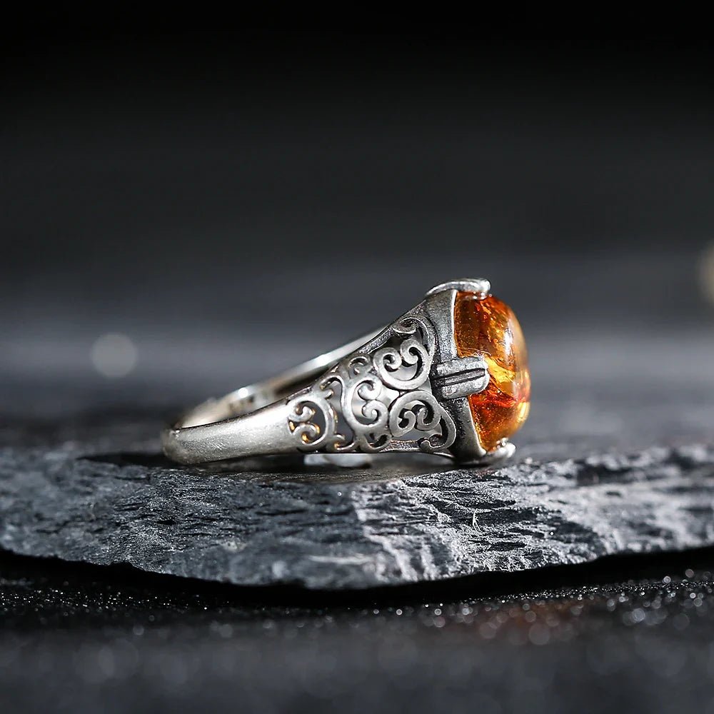 Adjustable "Solar Radiance" Ring in Amber & Silver – Bild 5