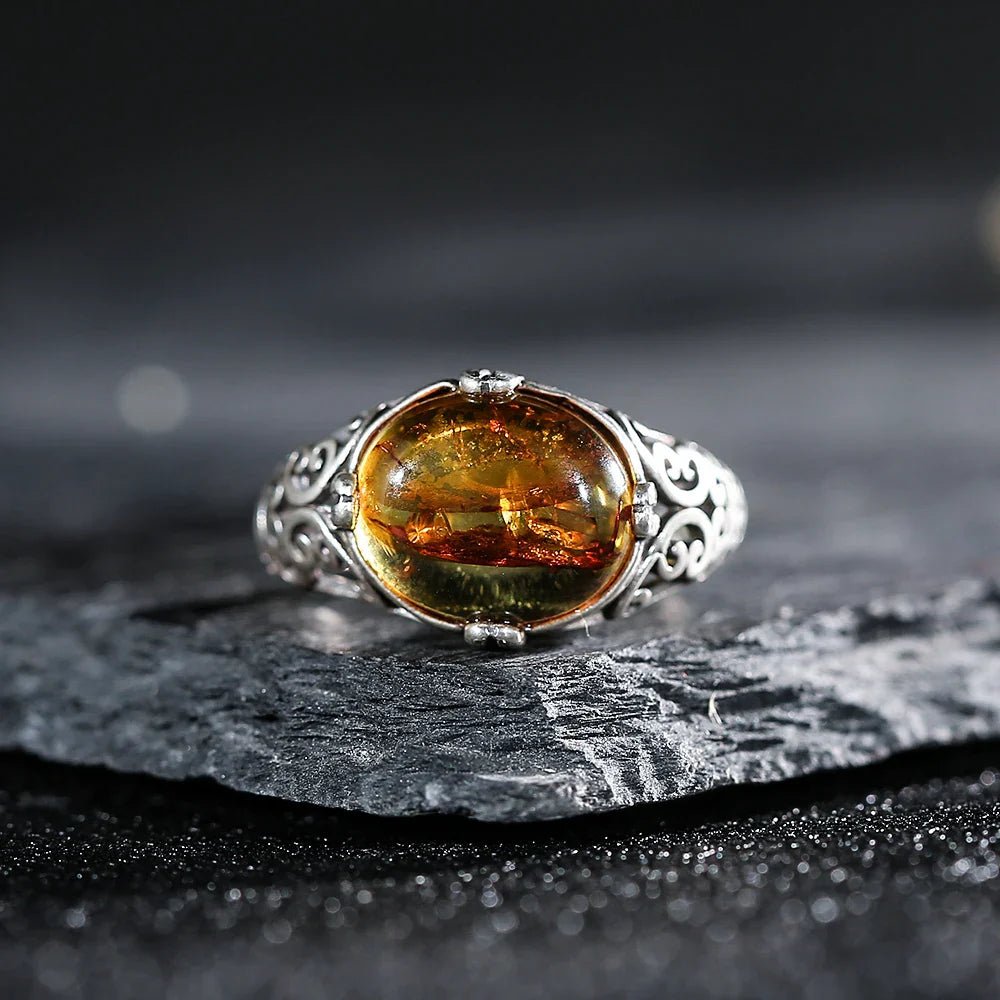 Adjustable "Solar Radiance" Ring in Amber & Silver – Bild 3