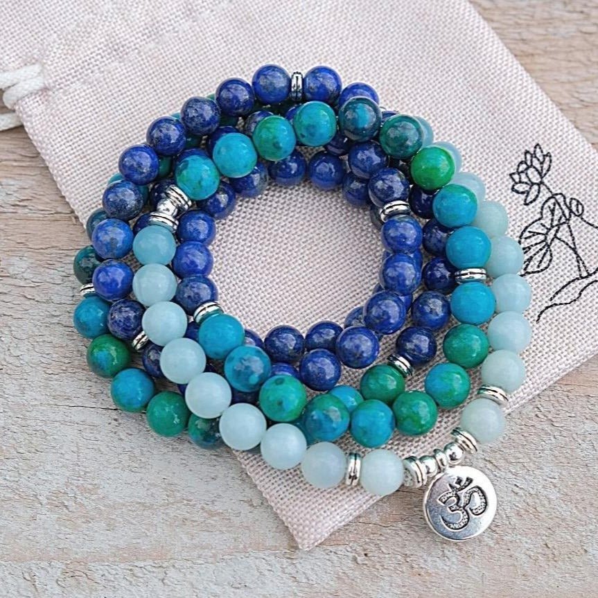 Armband Mala "Akzeptanz" in Chrysocolla, Lapislazuli & Amazonit