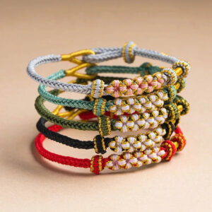 Hand-knitted Peach Flower Multicolor Bracelet