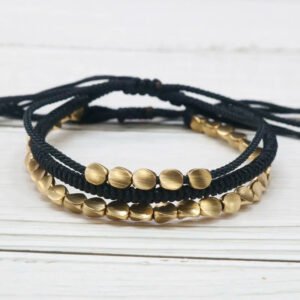 Midnight Mystic: Tibetan Black Rope & Copper Bead Bracelet