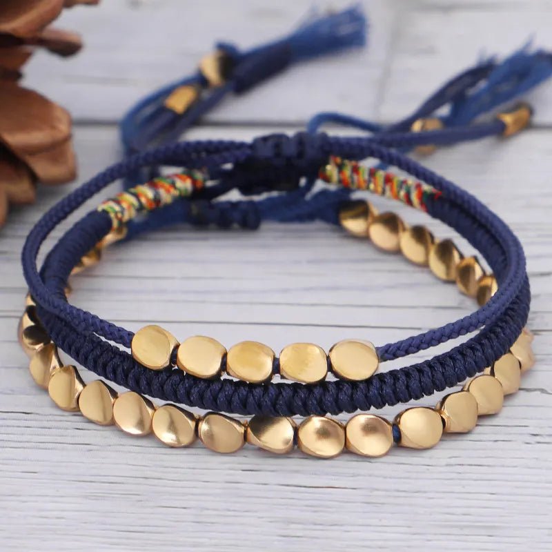 Tibetaanse Harmony: Lucky Rope & Copper Bead Armbanden