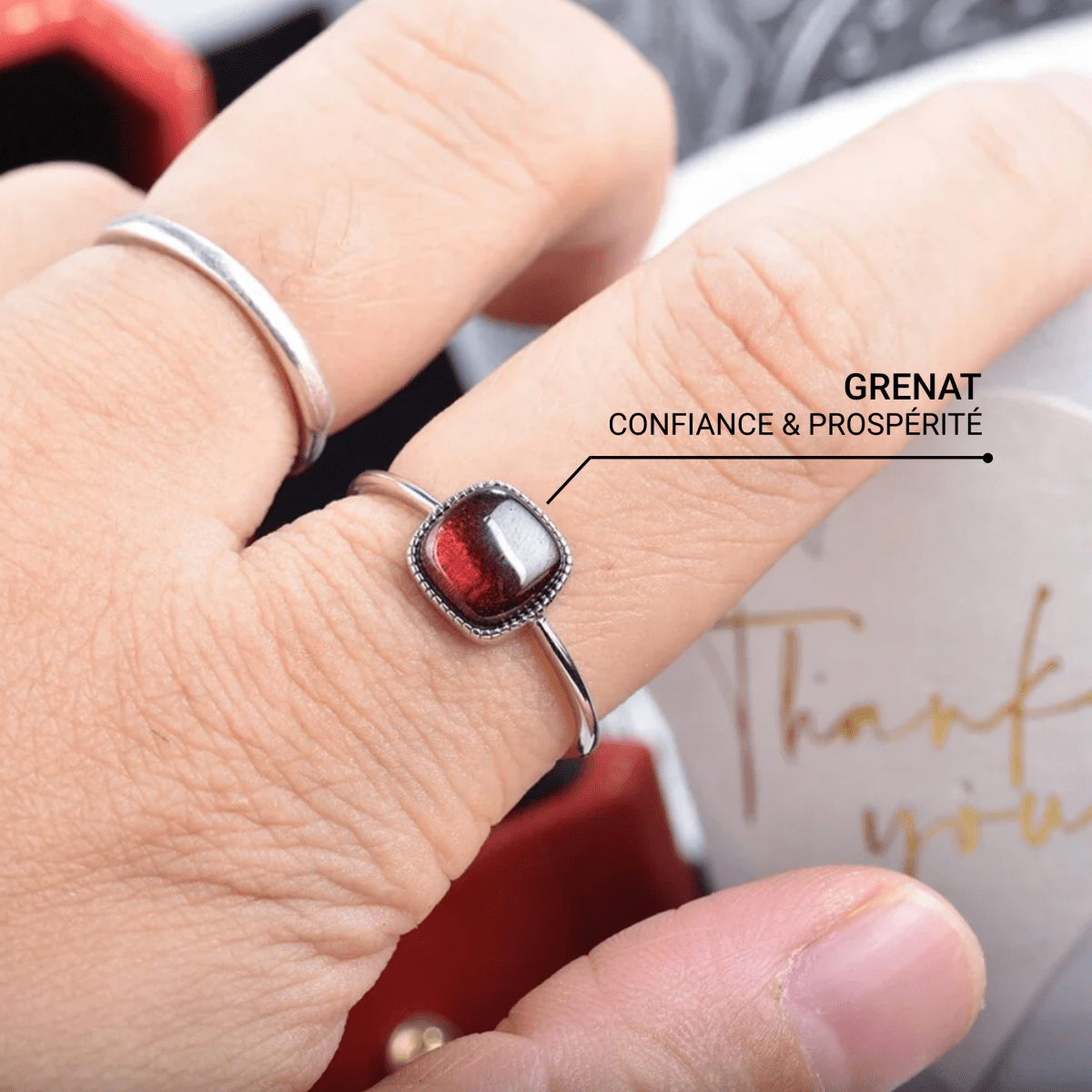 Adjustable "Square Passion" Ring in Garnet – Bild 2