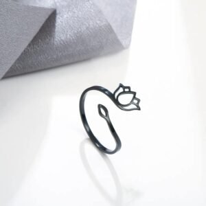 Open Ring mit Edelstahl Lotus Flower Design