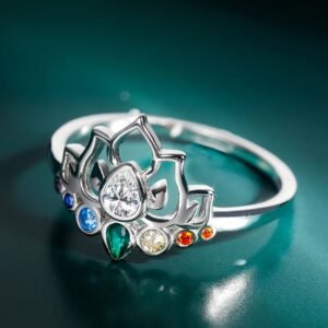 Rainbow Naturstein Ring mit Lotus Flower Design