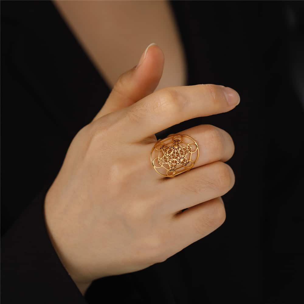 Natural Stone Ring with Geometric Design in Stainless Steel - Afbeelding 2