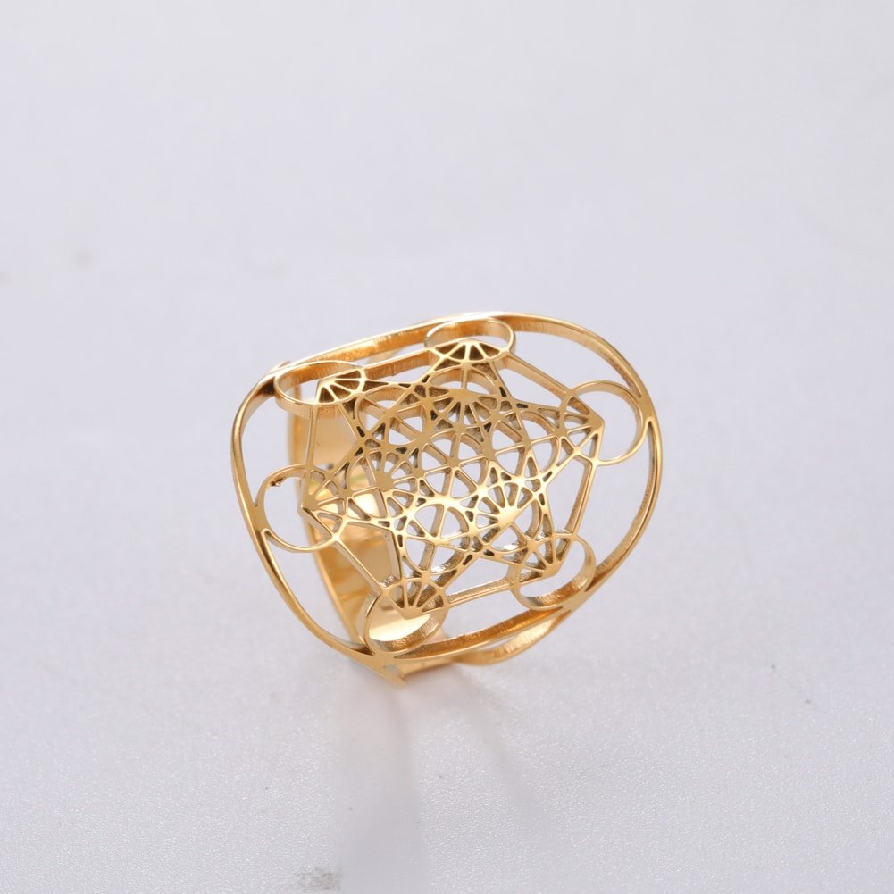 Natural Stone Ring with Geometric Design in Stainless Steel - Afbeelding 3