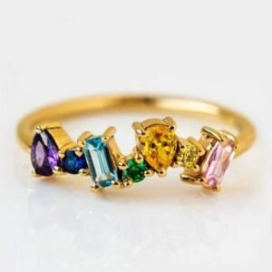Golden Brass und Cubic Zirconia Naturstein Ring