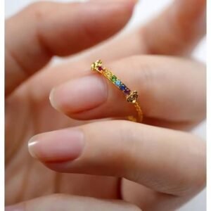 Natural Gemstone 7 Chakra Gold Plated Ring mit Zircon und Crystal