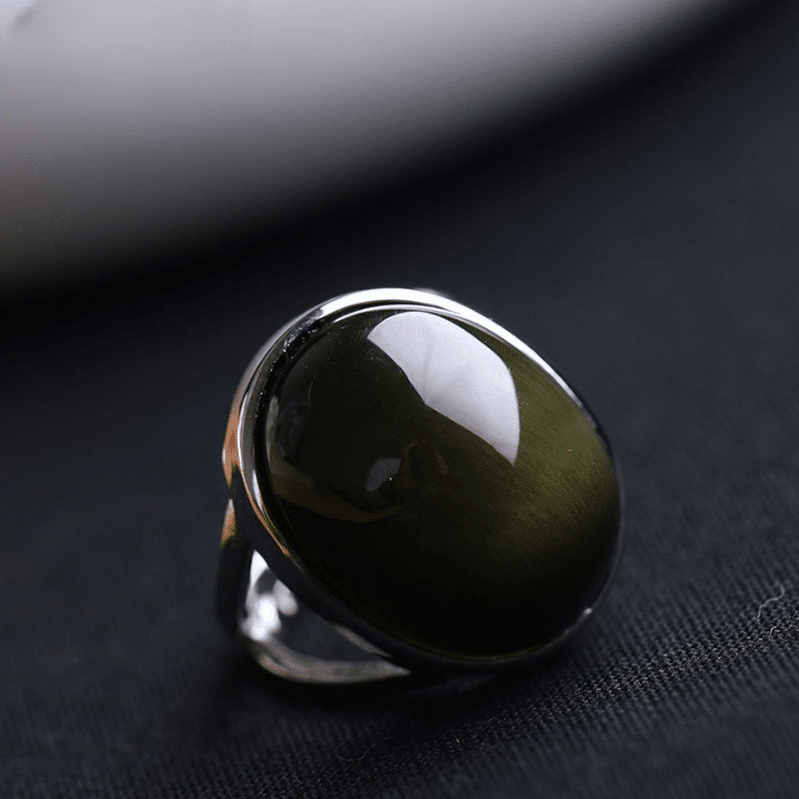Natuurlijke ovale obsidiaan stenen ring