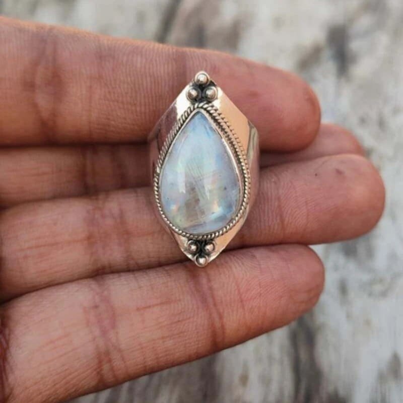 Natural Moonstone and Zinc Alloy Gemstone Ring – Bild 3
