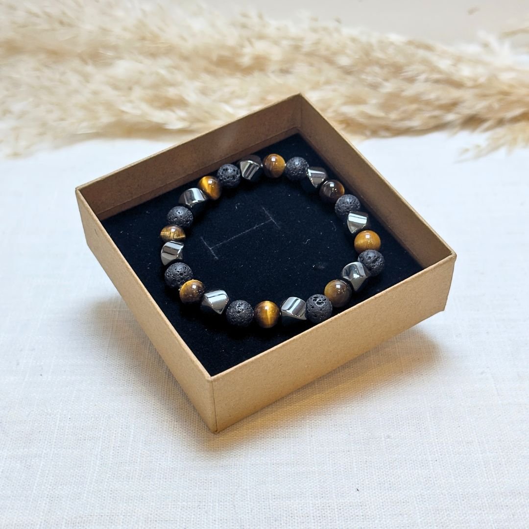 Bracelet Triple Protection in Lava Stone, Tiger Eye & Hematite – Bild 3