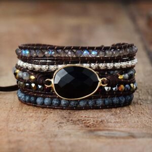 Wickelarmband „Anker & Sicherheit“ aus Onyx