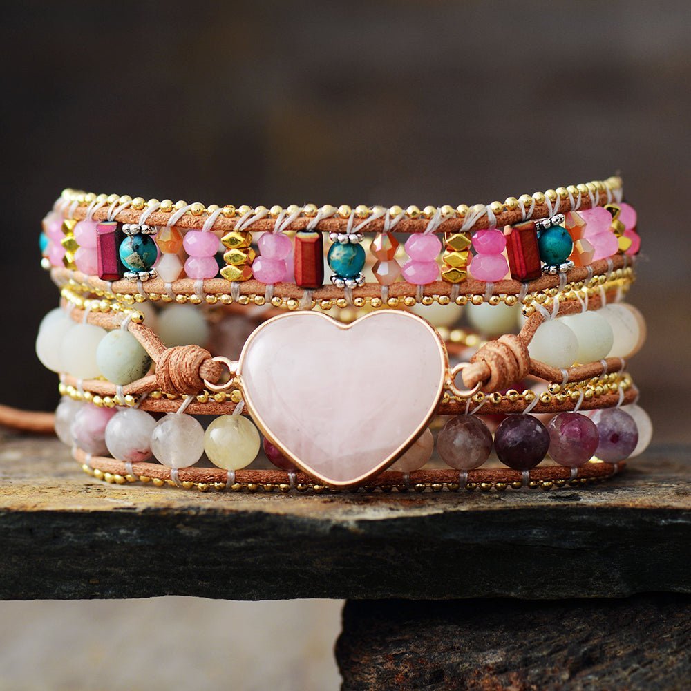 Wickelarmband „Romantisches Herz“ aus Rosenquarz
