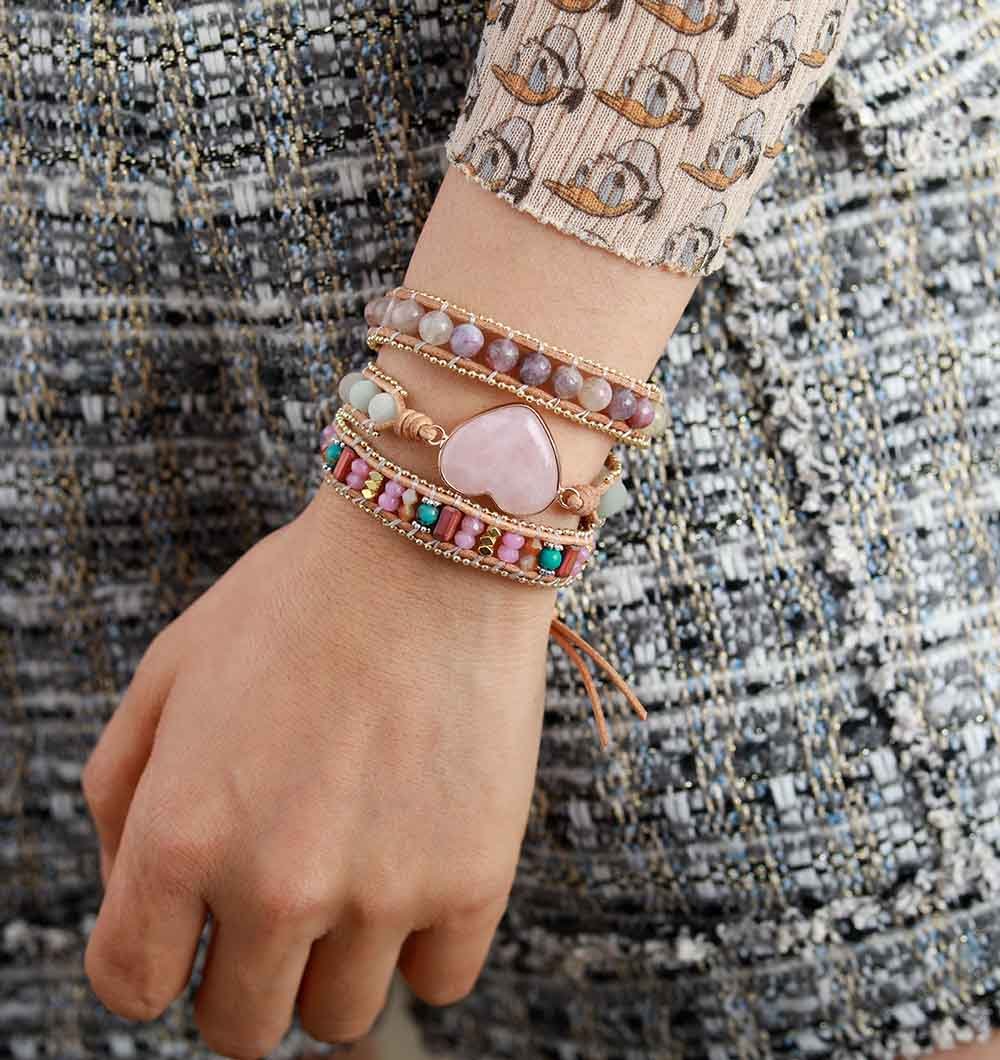 Bracelet Wrap "Romantic Heart" in Rose Quartz – Bild 3