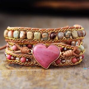Bracelet Wrap "Compassion" in Rhodonite & Aqua Terra Jasper