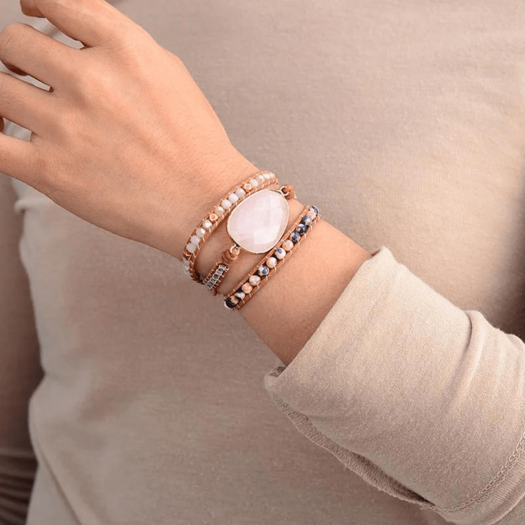 Bracelet Wrap "Balanced Sweetness" in Rose Quartz – Bild 3