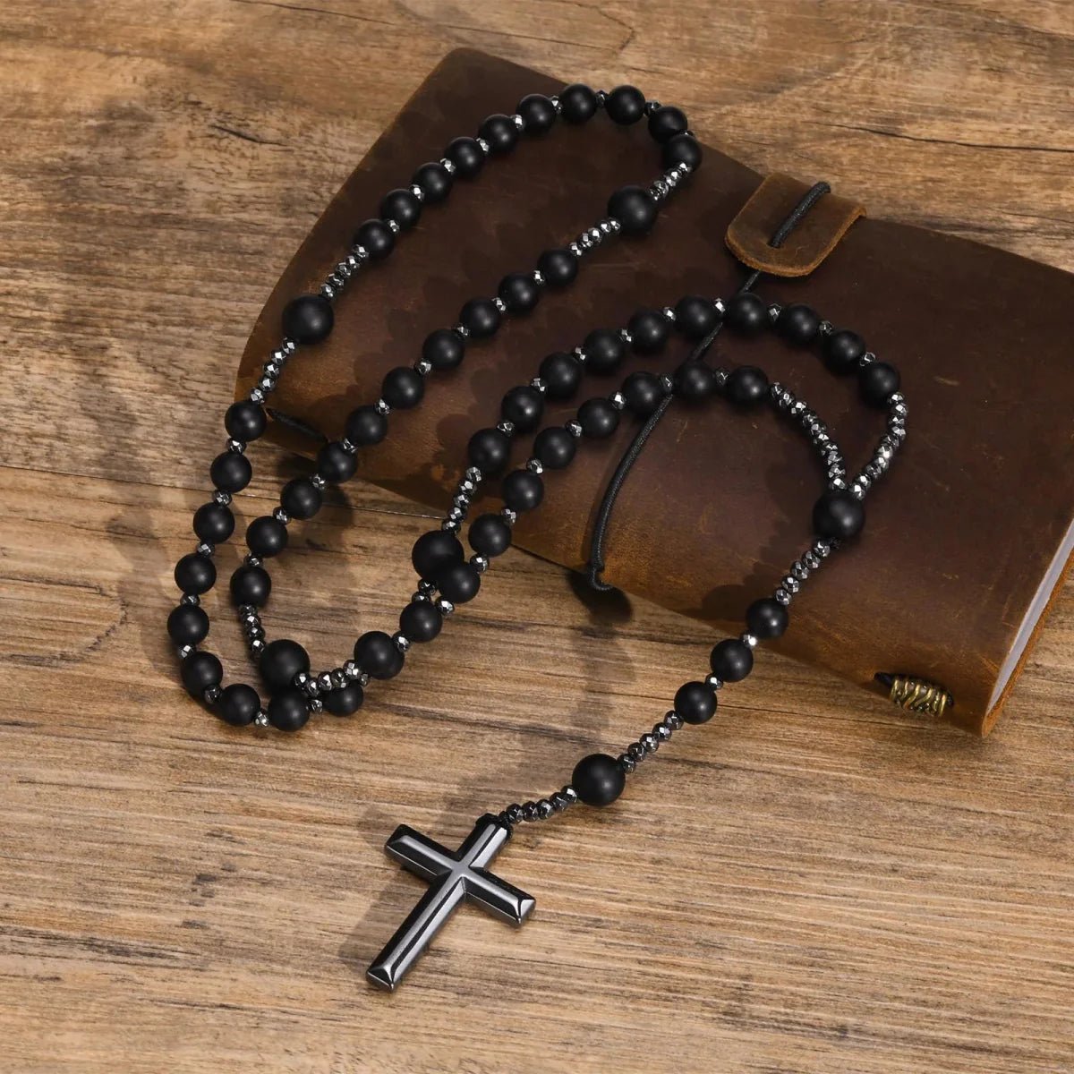 Matte Schwarzer Onyx Perle Rosary Halskette