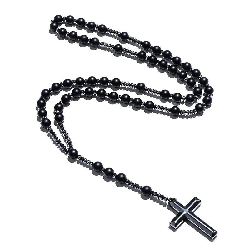 Matte Black Onyx Bead Rosary Necklace – Bild 3