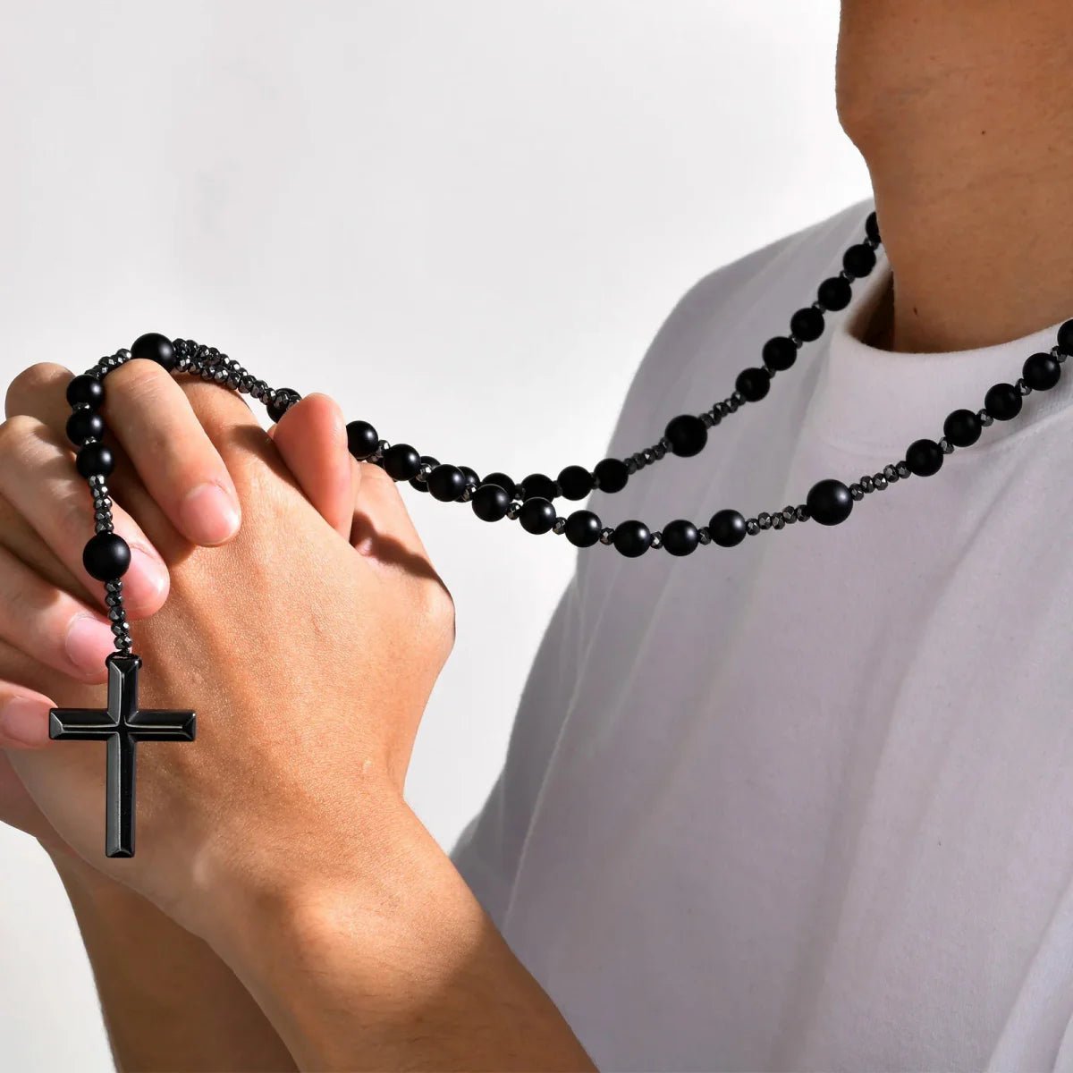 Matte Black Onyx Bead Rosary Necklace – Bild 2
