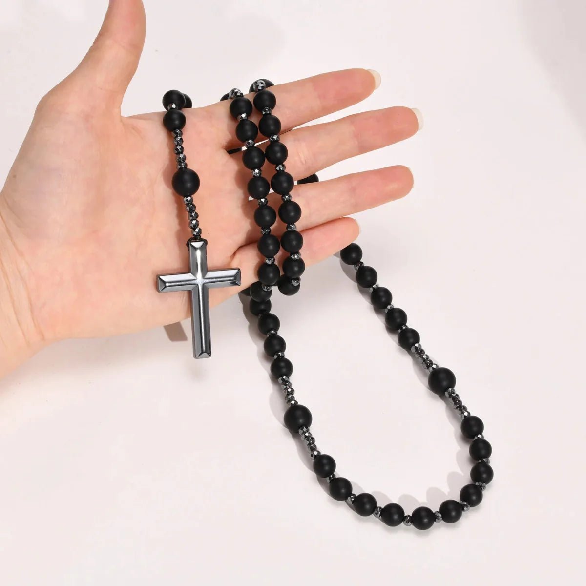Matte Black Onyx Bead Rosary Necklace – Bild 4