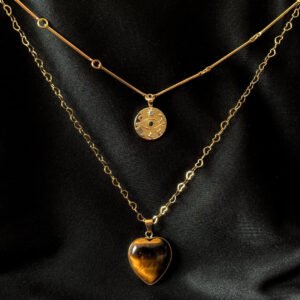 Double Necklace "Protective Heart" in Tiger's Eye