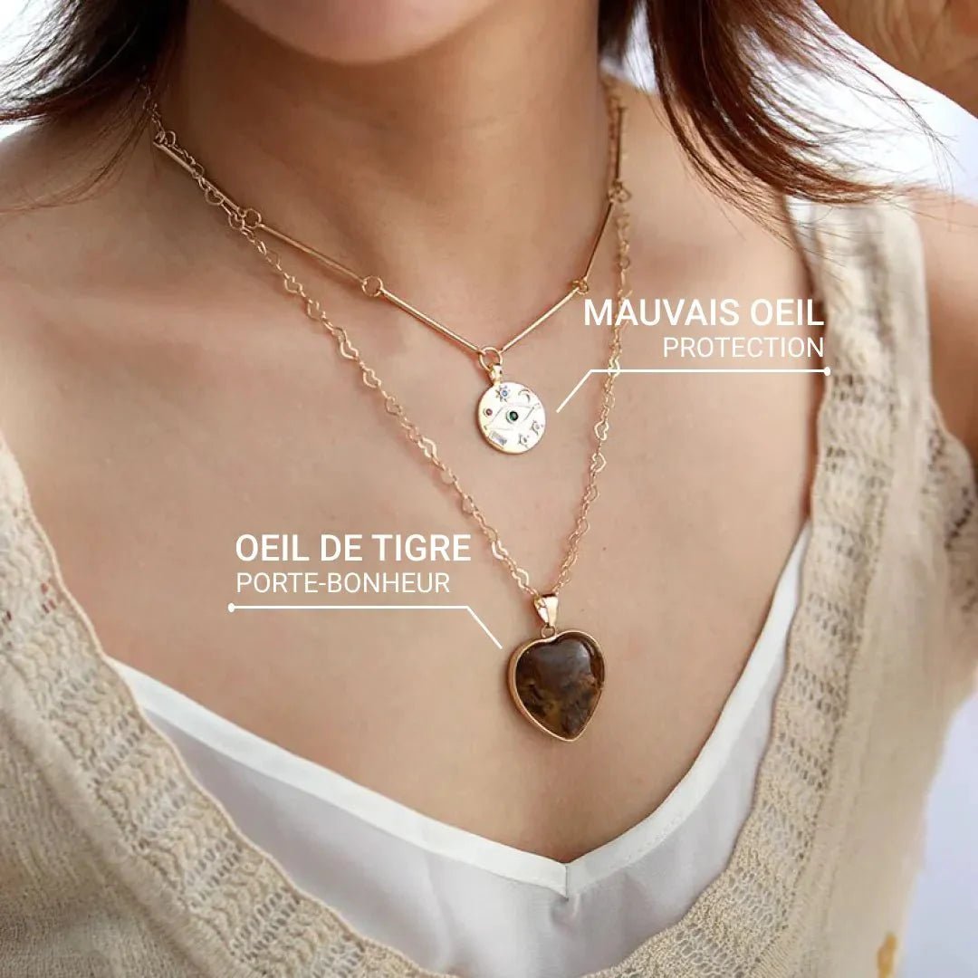 Double Necklace "Protective Heart" in Tiger's Eye – Bild 2