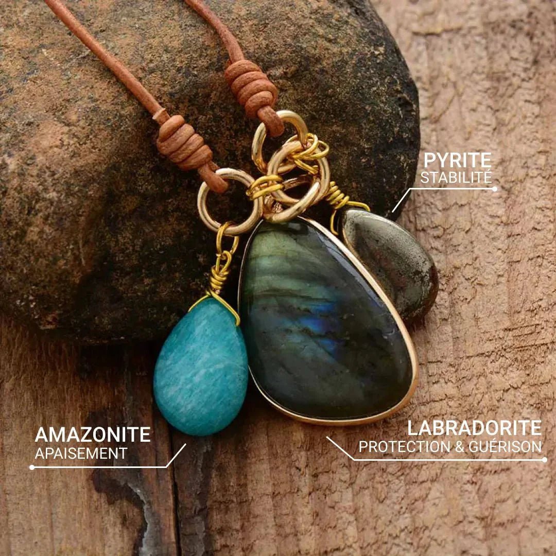 Sacred Trio Pendant Necklace in Amazonite, Labradorite & Pyrite – Bild 3