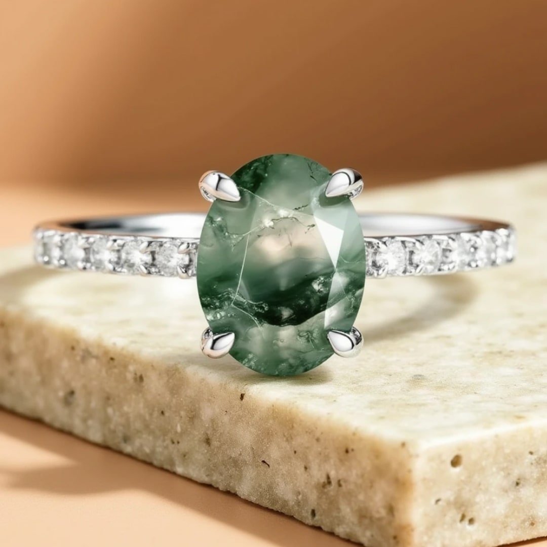 "Gaïa" Ring in Moosachat & Silber