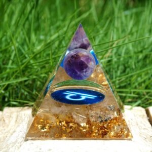 Sternzeichen-Orgonit-Pyramide Waage mit Goldrutil & Amethyst