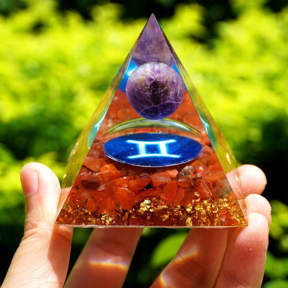 Zodiac Orgone Pyramid - Gemini in Red Agate & Amethyst - Image 2
