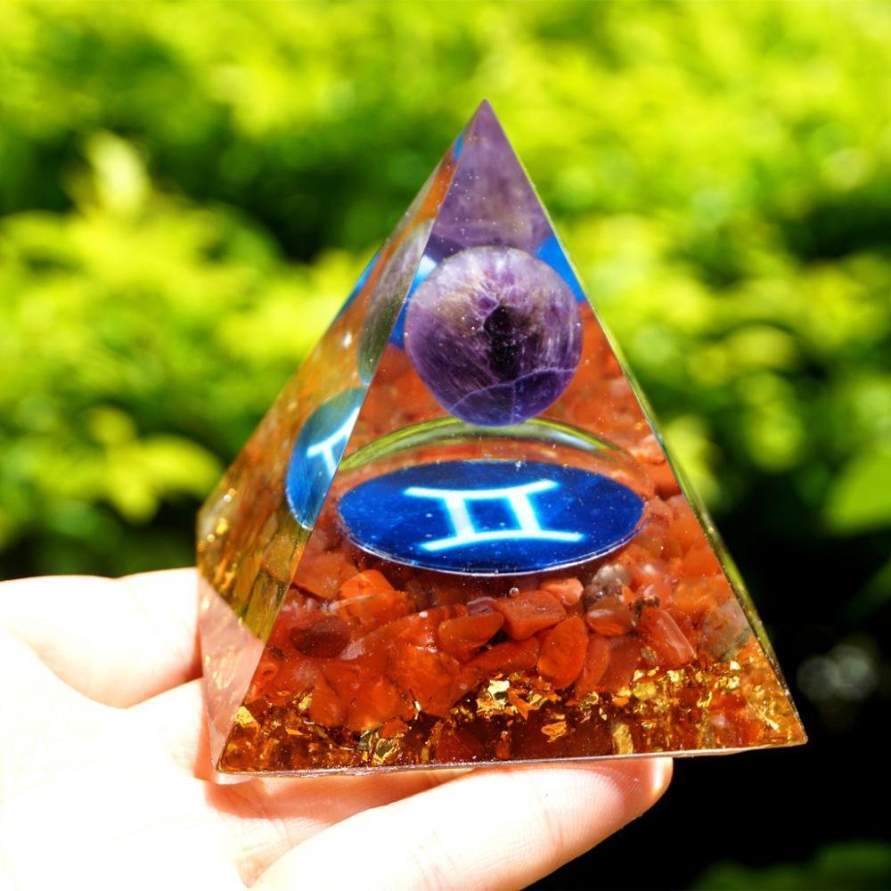 Zodiac Orgone Pyramid - Gemini in Red Agate & Amethyst - Image 4
