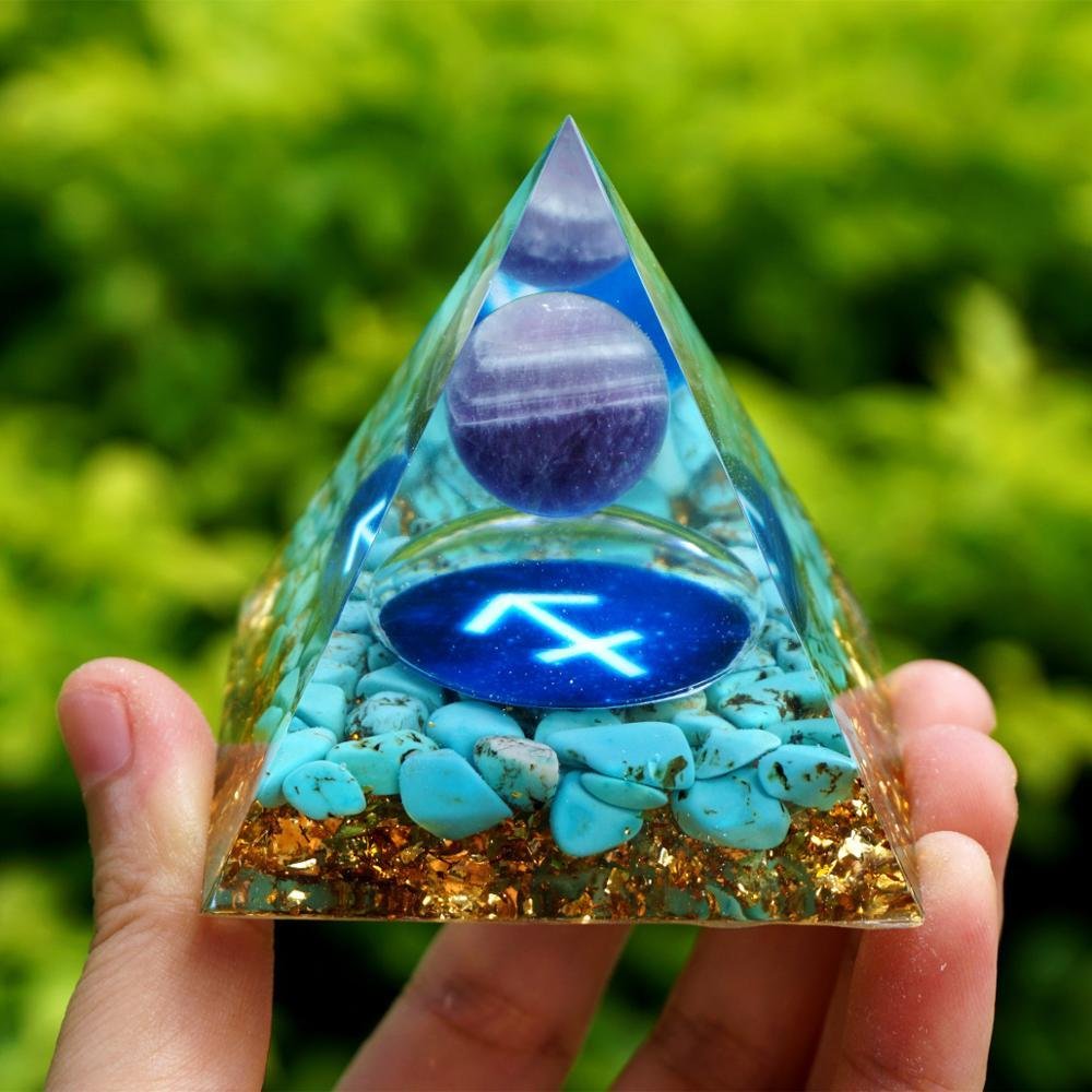 Orgone Pyramid of the Zodiac - Sagittarius in Amethyst & Turquoise - Image 2