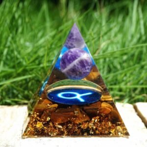 Sternzeichen-Orgonit-Pyramide Stier mit Amethyst & Tigerauge
