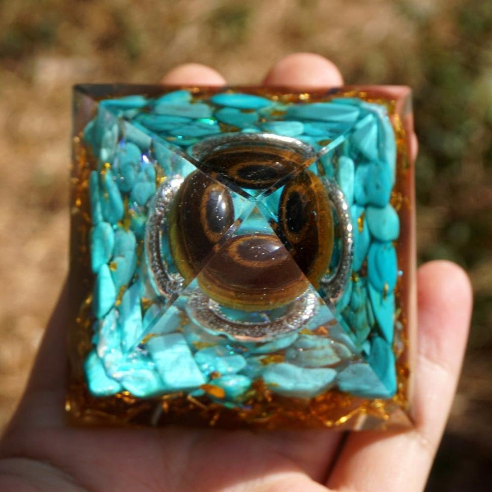 Orgone Pyramid "Magic Sun" in Turquoise & Tiger's Eye - Image 2
