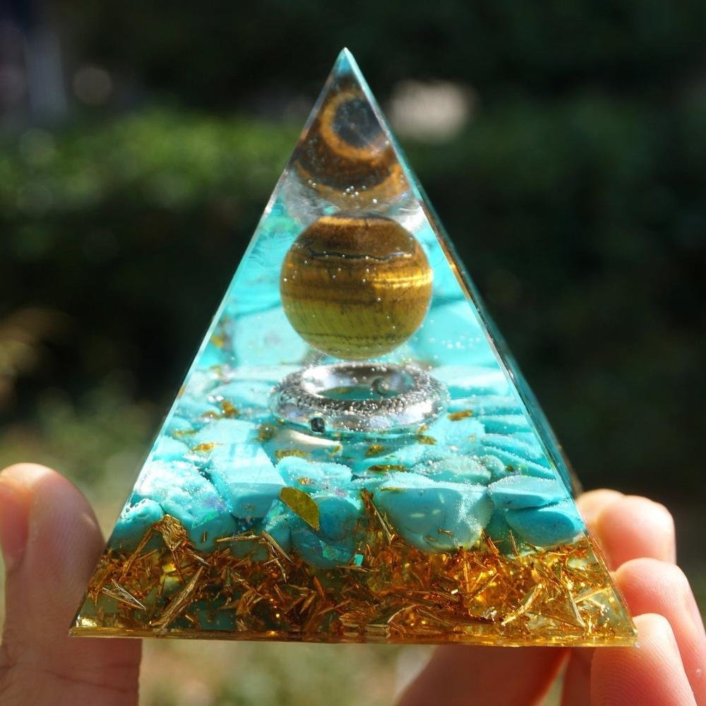 Orgone Pyramid "Magic Sun" in Turquoise & Tiger's Eye - Image 3